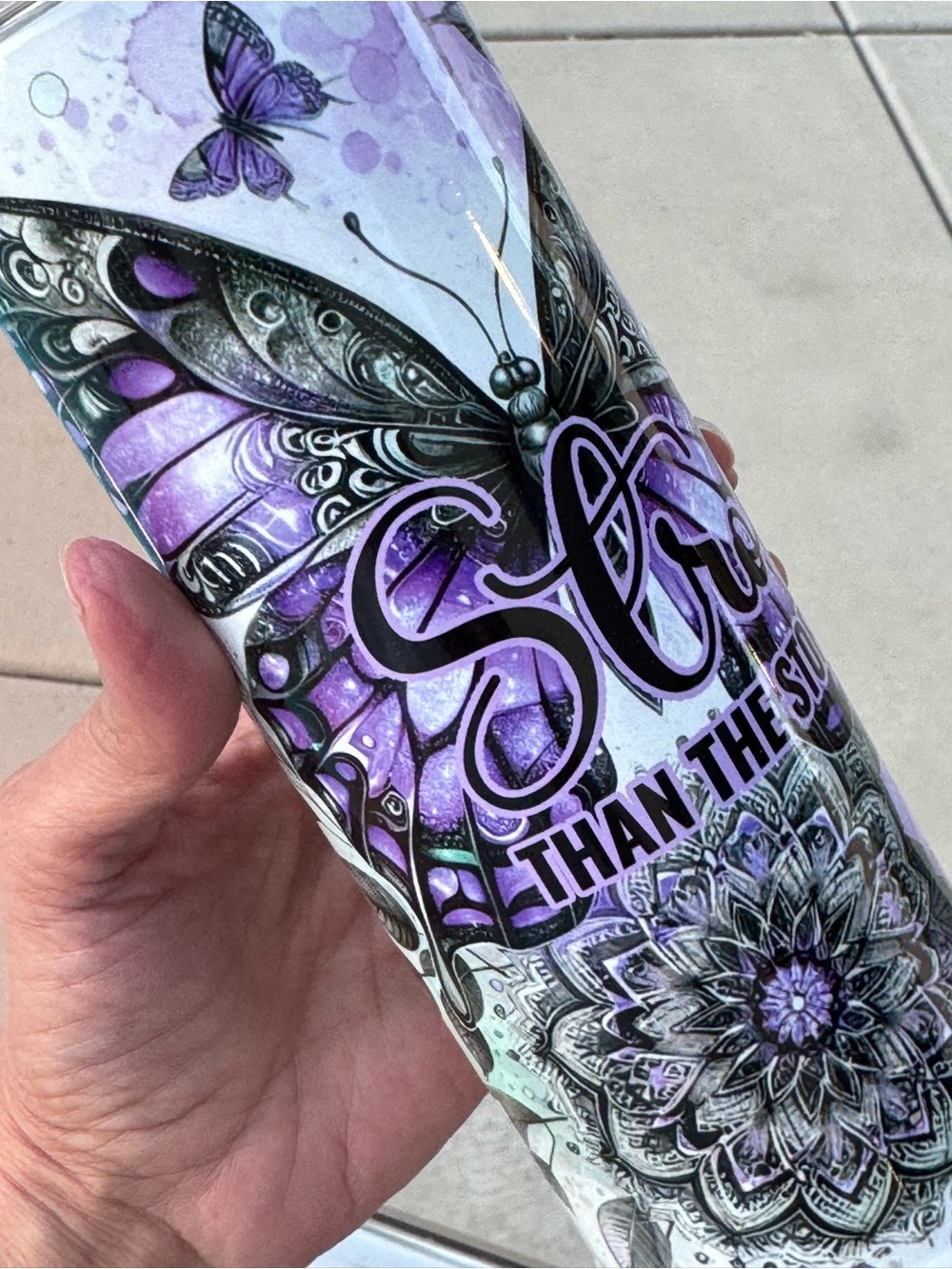 Stronger than the storm butterfly tumbler 20 oz - Picture 8 of 10